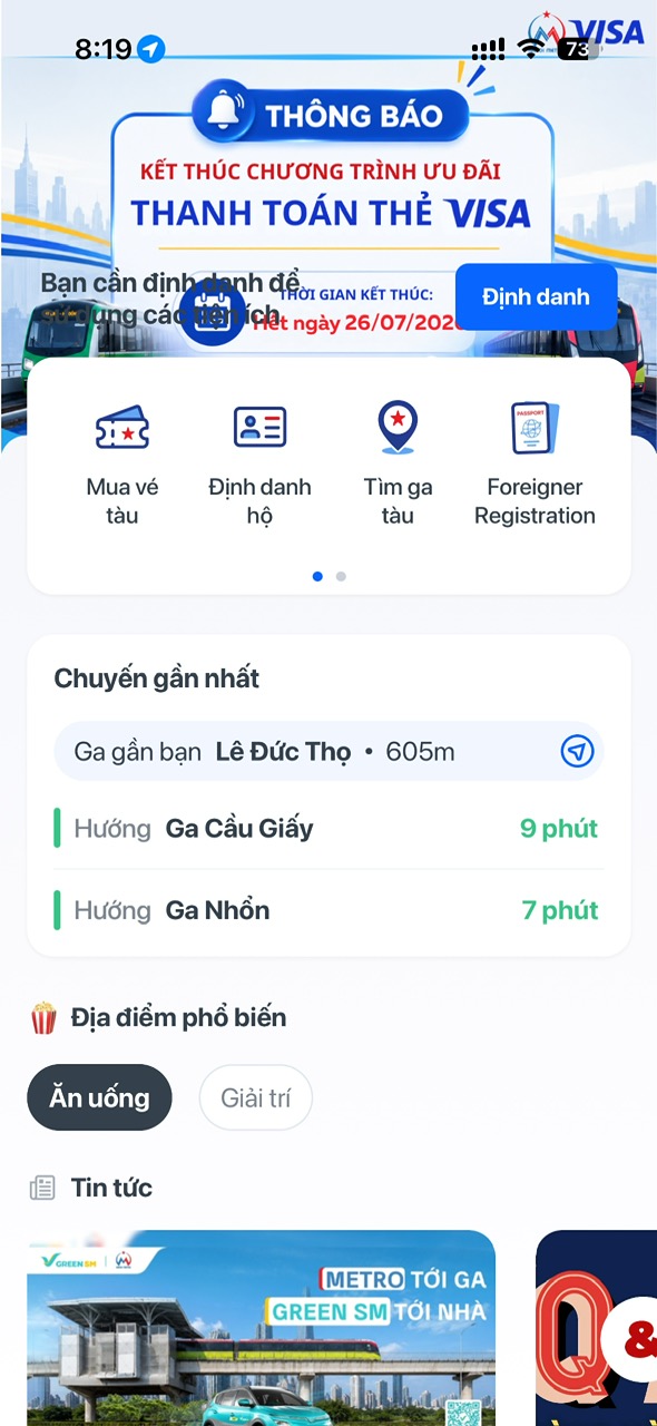 Hanoi Metro公式アプリの画面