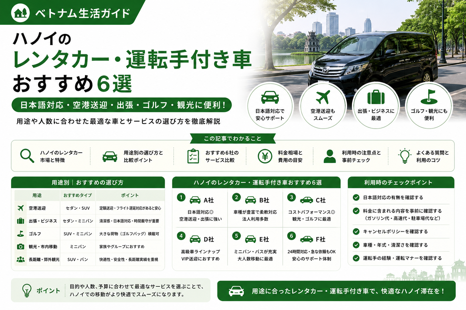ハノイのレンタカー・運転手付き車おすすめ6選｜日本語対応・空港送迎・出張・ゴルフ